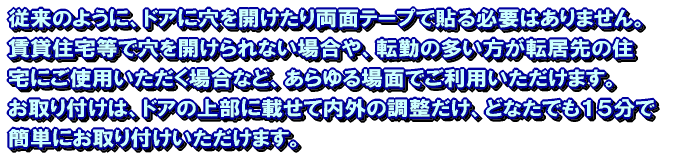 �]���̂悤�ɁA�h�A�Ɍ����J�����藼�ʃe�[�v�œ\��K�v�͂���܂���B 